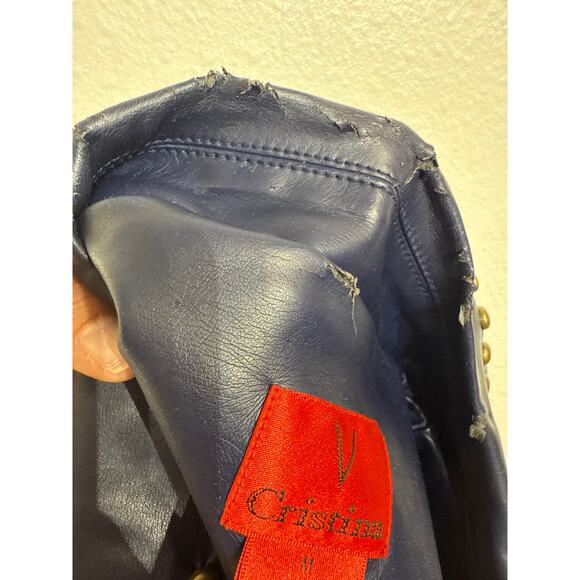 V Christina Blue Faux Leather Jacket Sz M - Picture 5 of 11